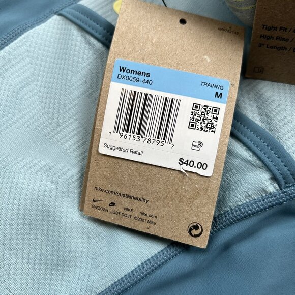 Nike Pro Shorts Training Medium Womens Dri Fit High Rise 3" Blue $40 - Picture 9 of 9